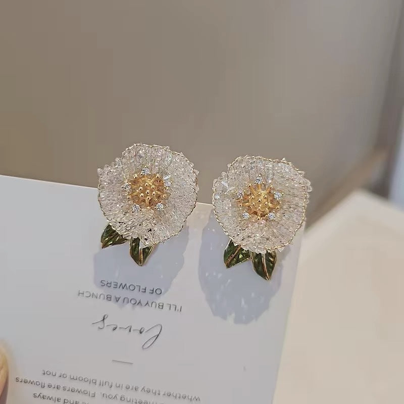 Huaqiao Jewelry Camellia Light‑luxury Earrings, High‑grade Silver‑needle Ear Ornaments, Unique‑design Accessories for Women