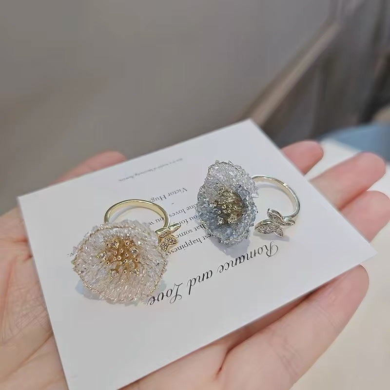 Huajiao Jewelry Elegant Fairy‑style Camellia Flower Adjustable Open Ring, Gentle Temperament Exquisite Women's Ornament