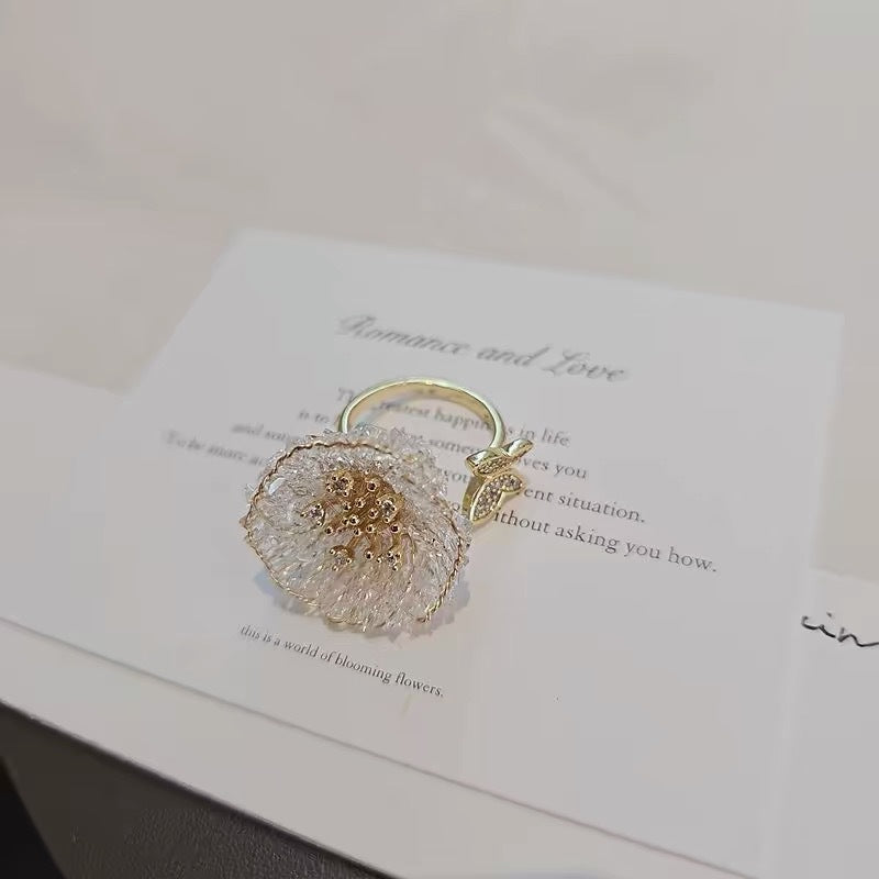 Huajiao Jewelry Elegant Fairy‑style Camellia Flower Adjustable Open Ring, Gentle Temperament Exquisite Women's Ornament