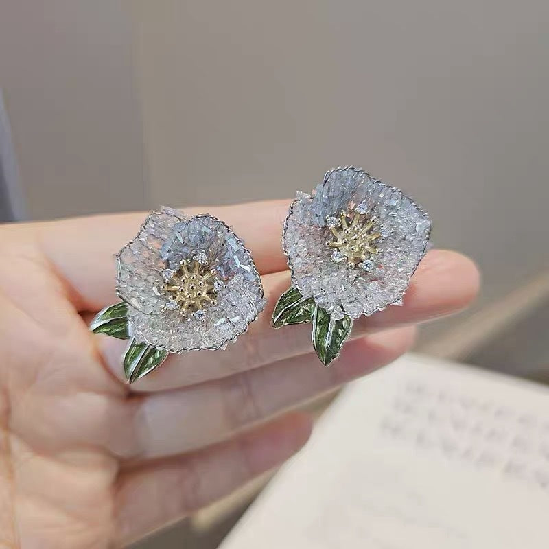 Huaqiao Jewelry Camellia Light‑luxury Earrings, High‑grade Silver‑needle Ear Ornaments, Unique‑design Accessories for Women