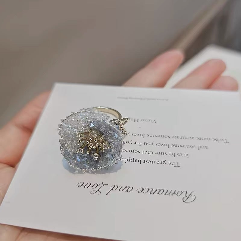 Huajiao Jewelry Elegant Fairy‑style Camellia Flower Adjustable Open Ring, Gentle Temperament Exquisite Women's Ornament