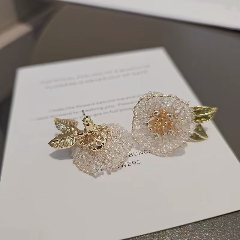 Huaqiao Jewelry Camellia Light‑luxury Earrings, High‑grade Silver‑needle Ear Ornaments, Unique‑design Accessories for Women