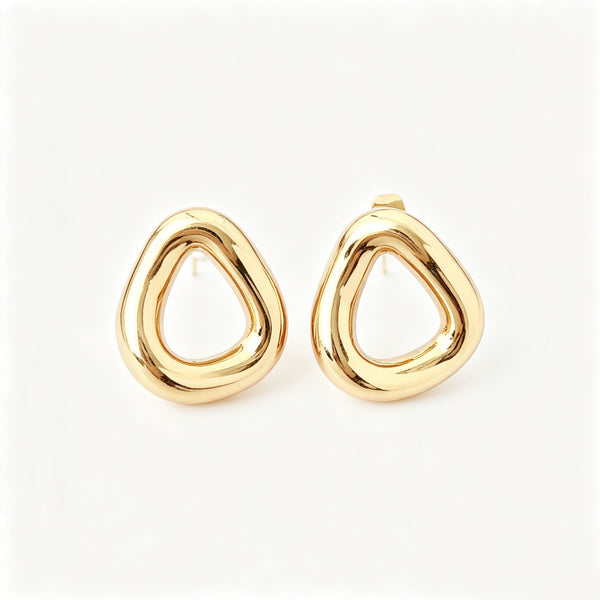 EYDT Textured Irregular Hollow Teardrop Stud Hoops, 18K Gold Plated Waterproof Hypoallergenic Stainless Steel Vintage Hammered Metal Earrings Gift For Daily Travel Party