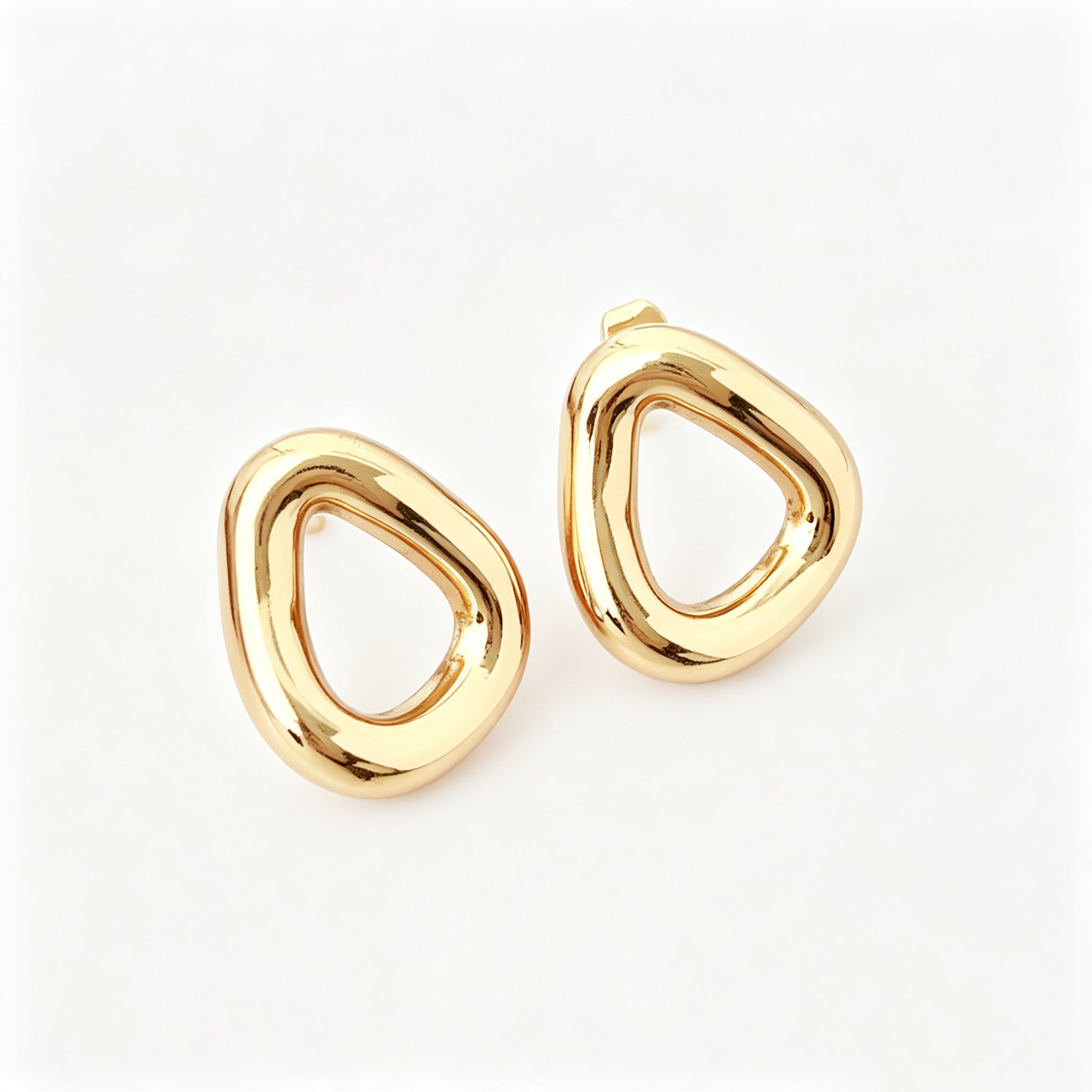 EYDT Textured Irregular Hollow Teardrop Stud Hoops, 18K Gold Plated Waterproof Hypoallergenic Stainless Steel Vintage Hammered Metal Earrings Gift For Daily Travel Party
