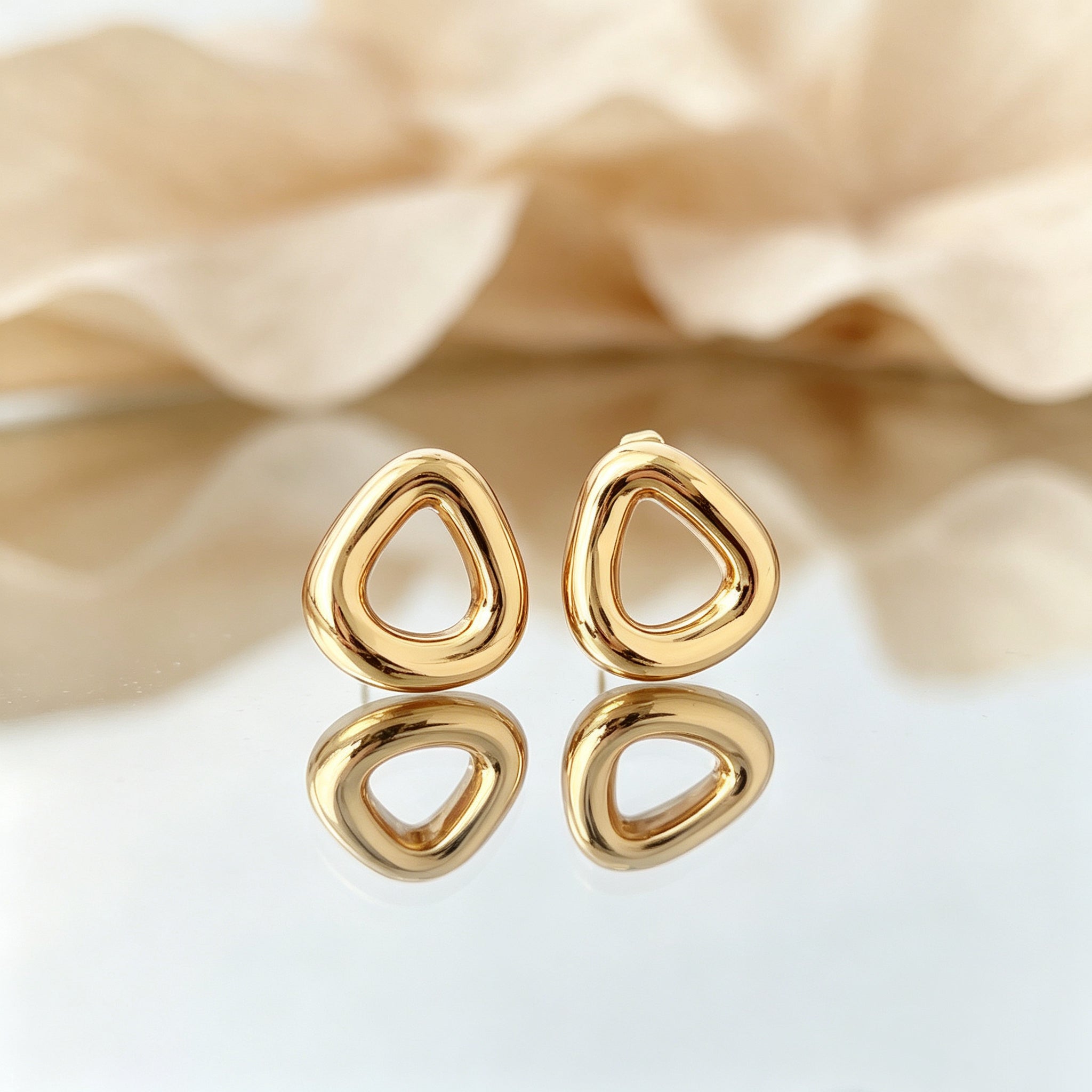 EYDT Textured Irregular Hollow Teardrop Stud Hoops, 18K Gold Plated Waterproof Hypoallergenic Stainless Steel Vintage Hammered Metal Earrings Gift For Daily Travel Party