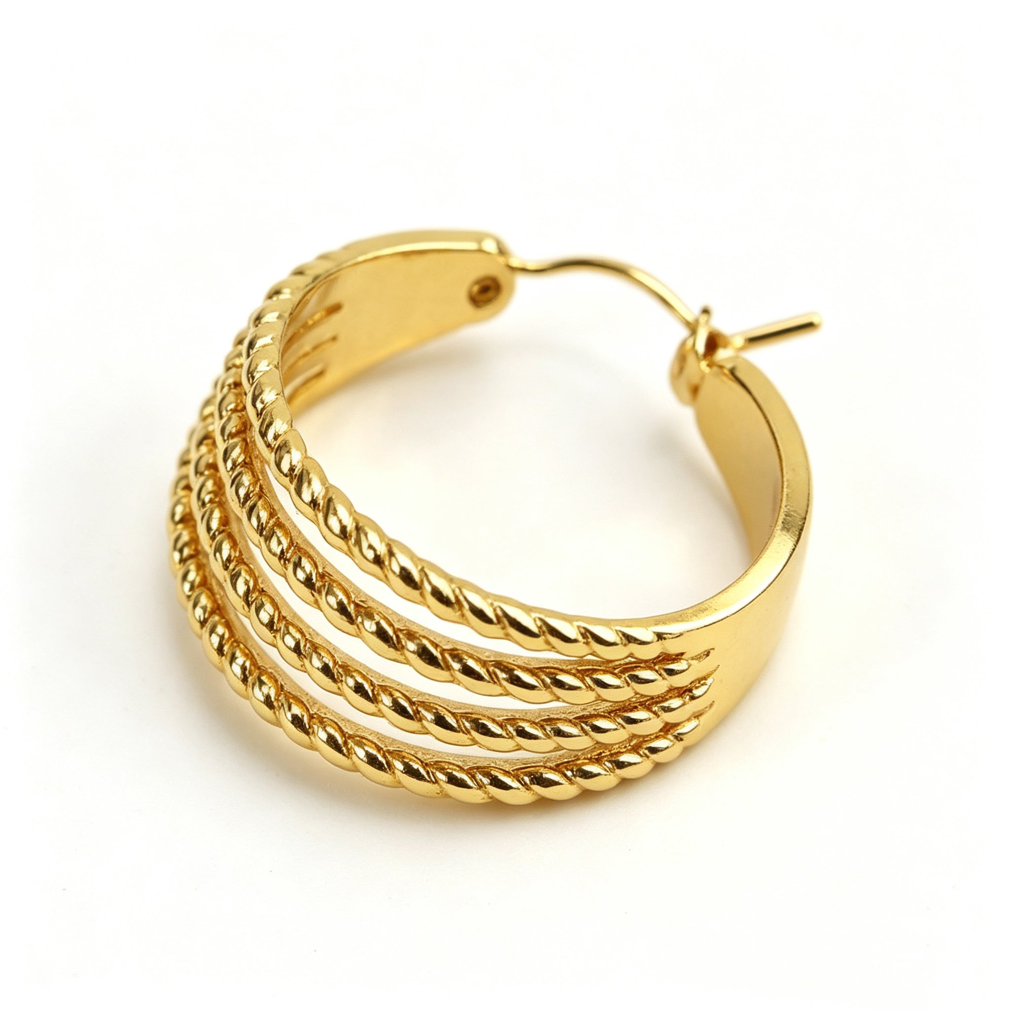 EYDT 5 Layer Parallel Striped Open C Hoop Earrings, 18K Gold Plated Waterproof Hypoallergenic Stainless Steel Textured Metal Jewelry Gift For Dating Street Daily Outfits