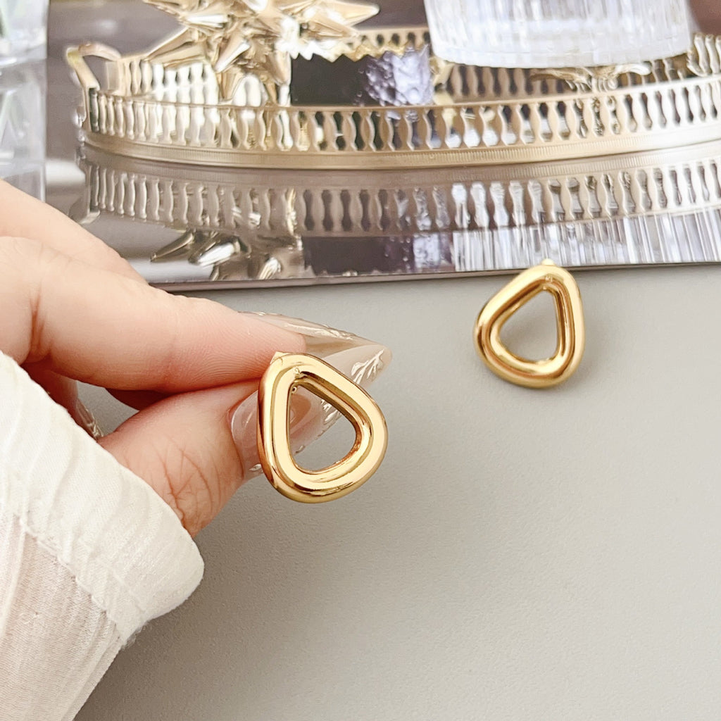 EYDT Textured Irregular Hollow Teardrop Stud Hoops, 18K Gold Plated Waterproof Hypoallergenic Stainless Steel Vintage Hammered Metal Earrings Gift For Daily Travel Party
