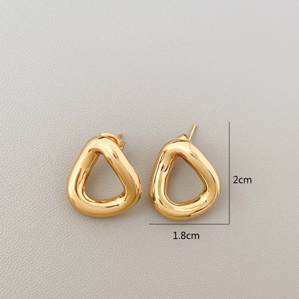 EYDT Textured Irregular Hollow Teardrop Stud Hoops, 18K Gold Plated Waterproof Hypoallergenic Stainless Steel Vintage Hammered Metal Earrings Gift For Daily Travel Party