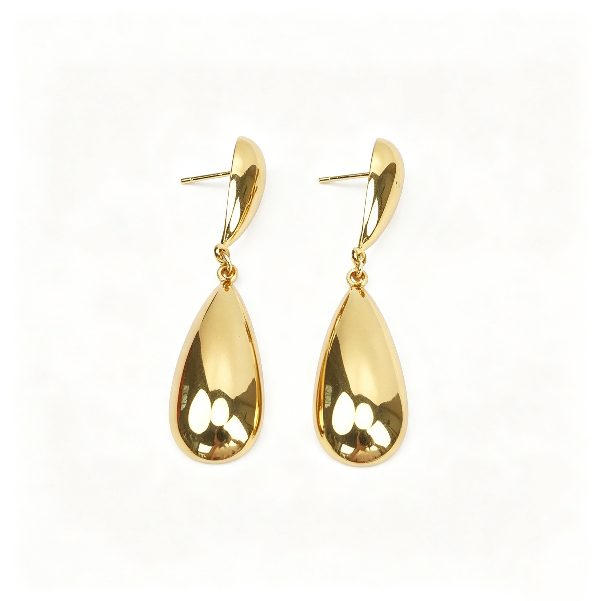 EYDT Two-Tier Polished Teardrop Drop Earrings 18K Gold Waterproof Stainless Steel Minimalist Dangle Earrings For Women Daily Wear