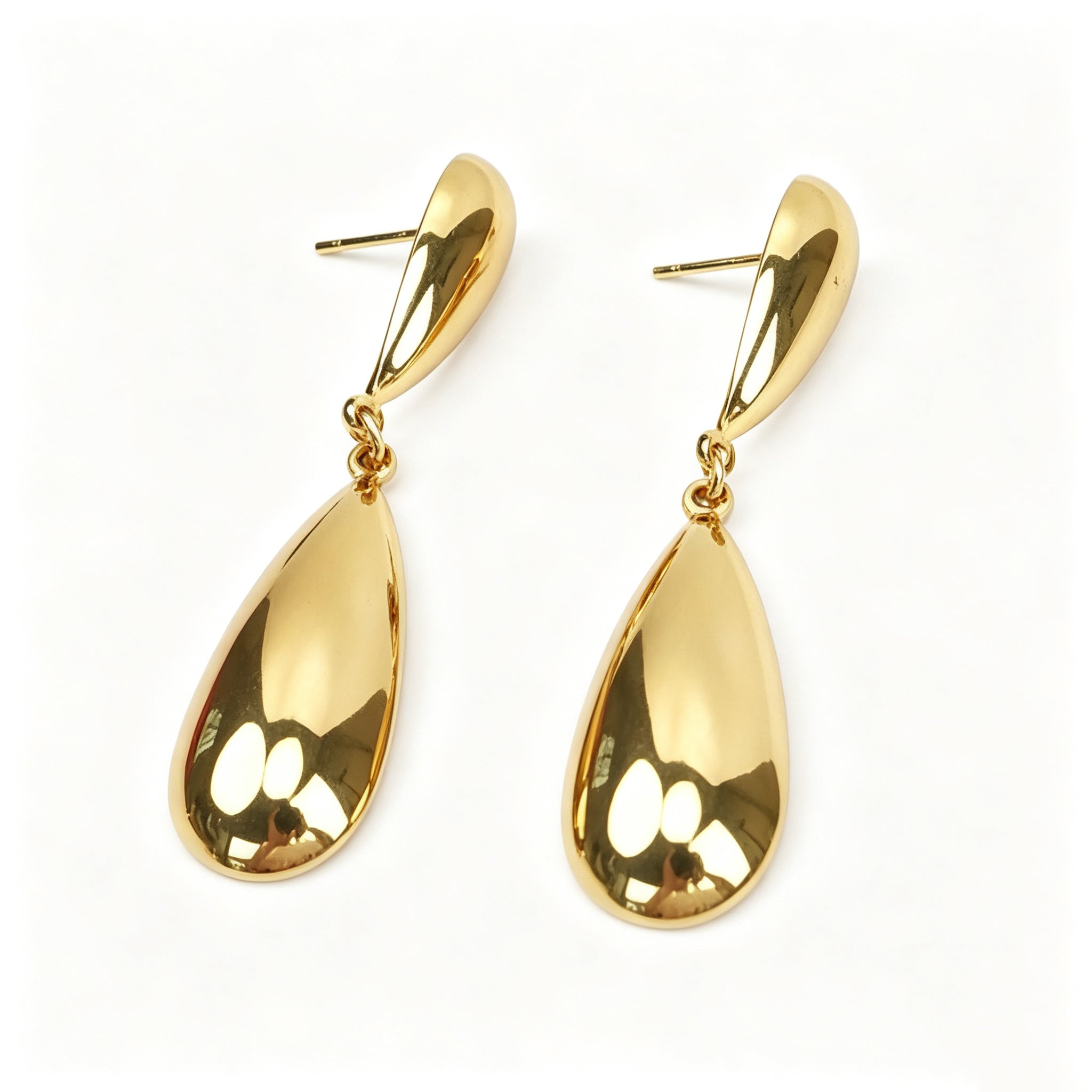 EYDT Two-Tier Polished Teardrop Drop Earrings 18K Gold Waterproof Stainless Steel Minimalist Dangle Earrings For Women Daily Wear