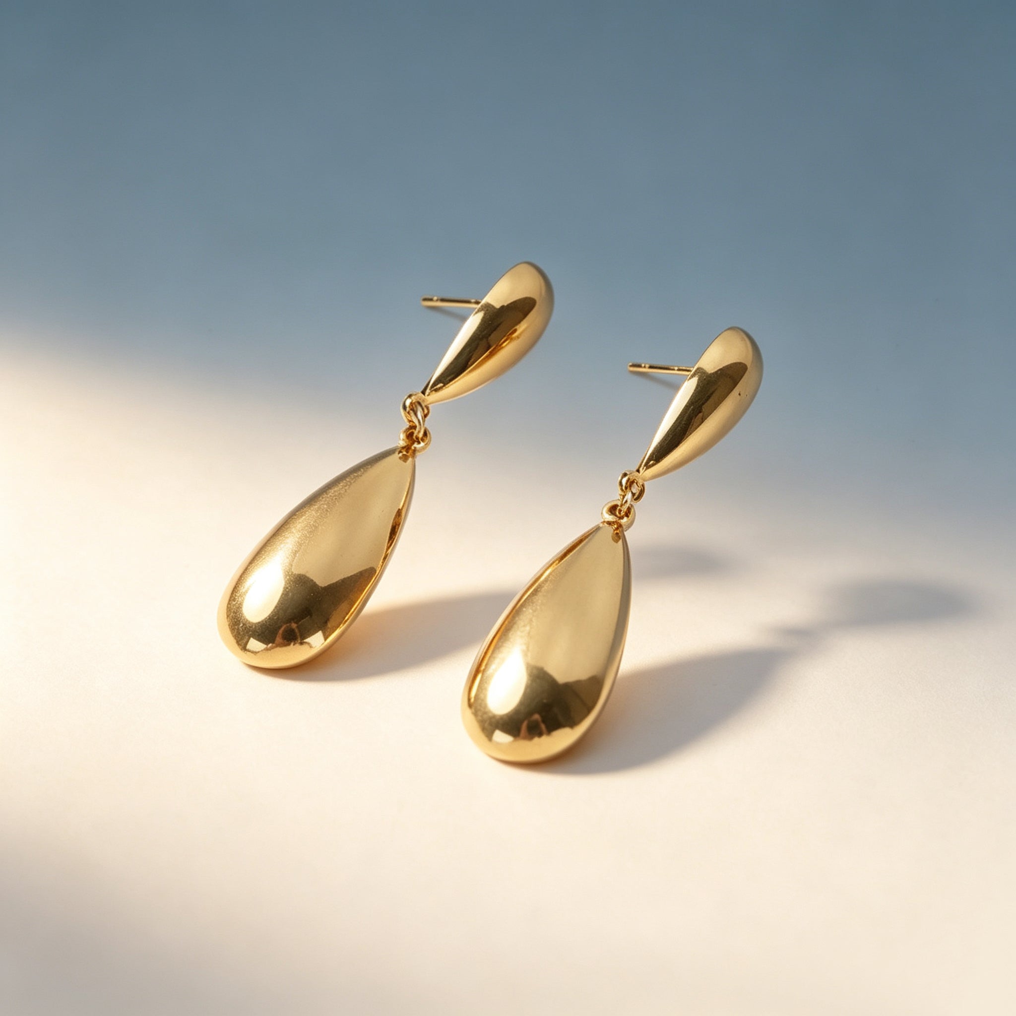 EYDT Two-Tier Polished Teardrop Drop Earrings 18K Gold Waterproof Stainless Steel Minimalist Dangle Earrings For Women Daily Wear