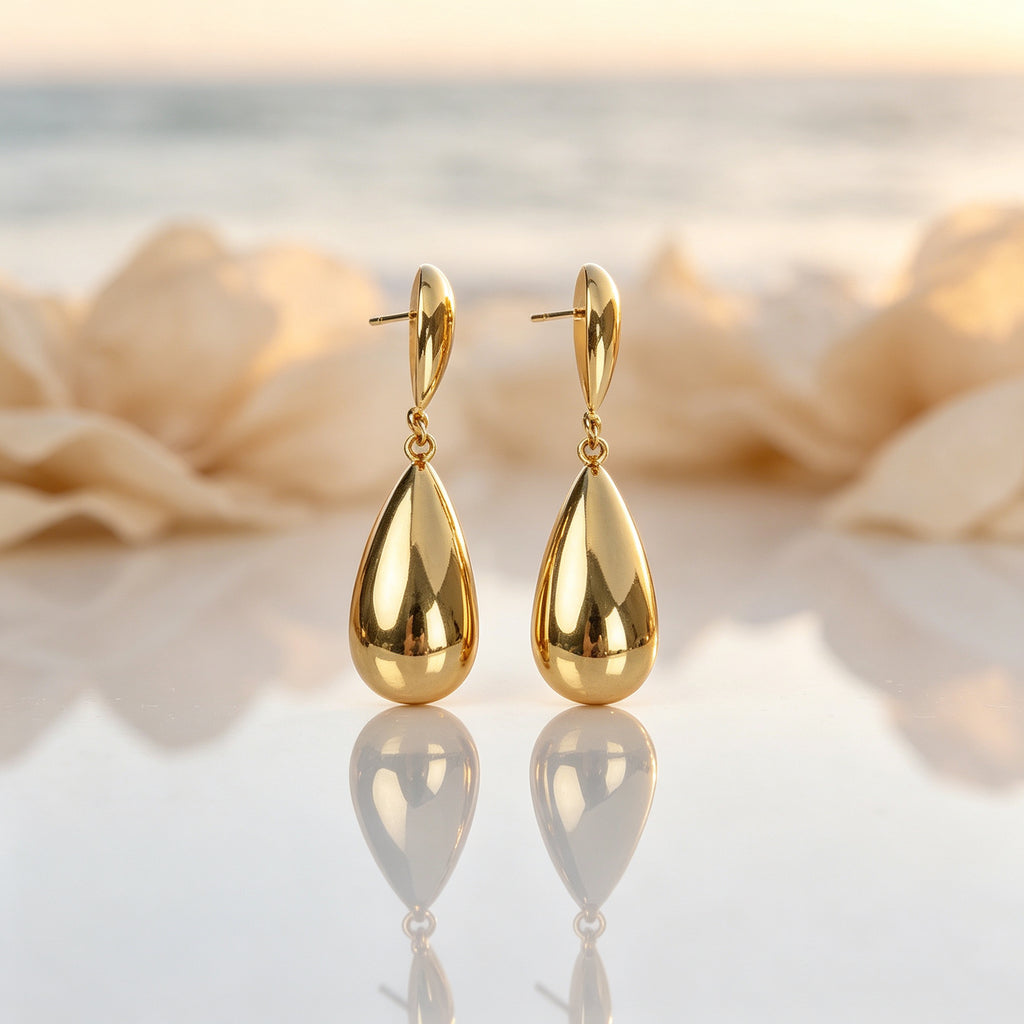 EYDT Two-Tier Polished Teardrop Drop Earrings 18K Gold Waterproof Stainless Steel Minimalist Dangle Earrings For Women Daily Wear