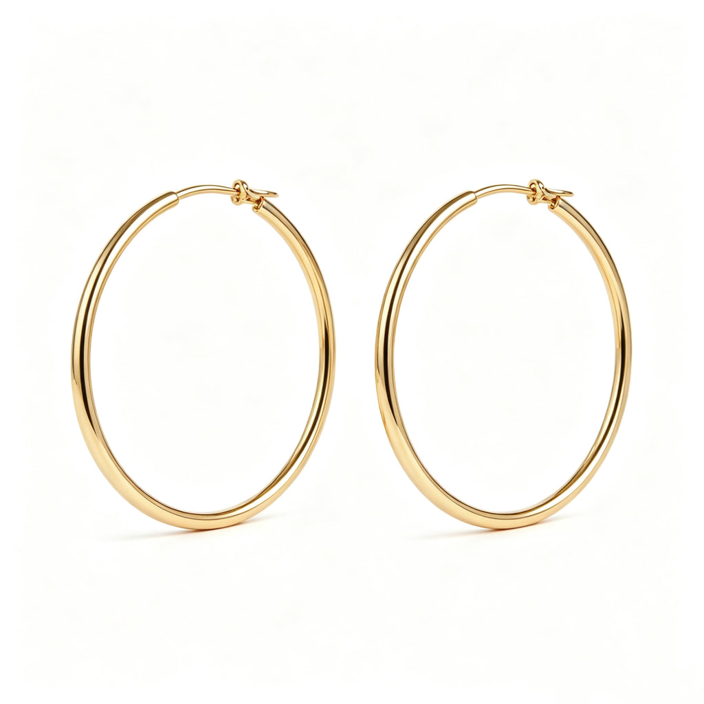 Pendientes de aro grandes delgados chapados en oro, pendientes de aro grandes de acero inoxidable hipoalergénico 316L para mujer, joyería de moda diaria