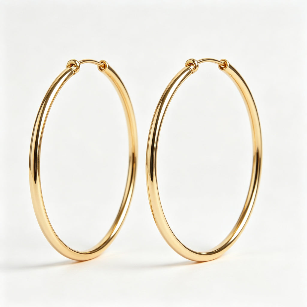 Pendientes de aro grandes delgados chapados en oro, pendientes de aro grandes de acero inoxidable hipoalergénico 316L para mujer, joyería de moda diaria