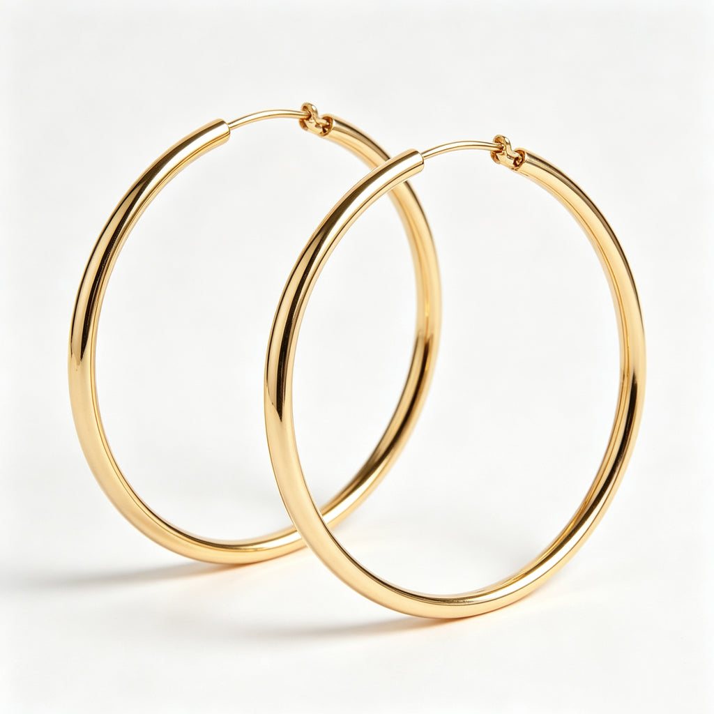Pendientes de aro grandes delgados chapados en oro, pendientes de aro grandes de acero inoxidable hipoalergénico 316L para mujer, joyería de moda diaria