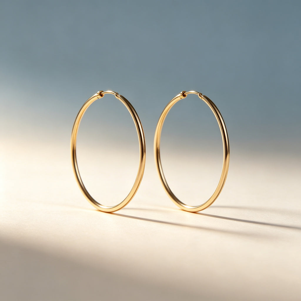 Pendientes de aro grandes delgados chapados en oro, pendientes de aro grandes de acero inoxidable hipoalergénico 316L para mujer, joyería de moda diaria