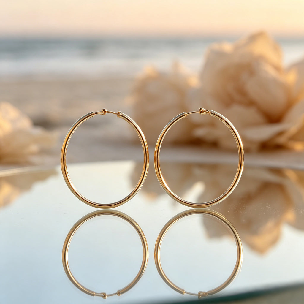 Pendientes de aro grandes delgados chapados en oro, pendientes de aro grandes de acero inoxidable hipoalergénico 316L para mujer, joyería de moda diaria