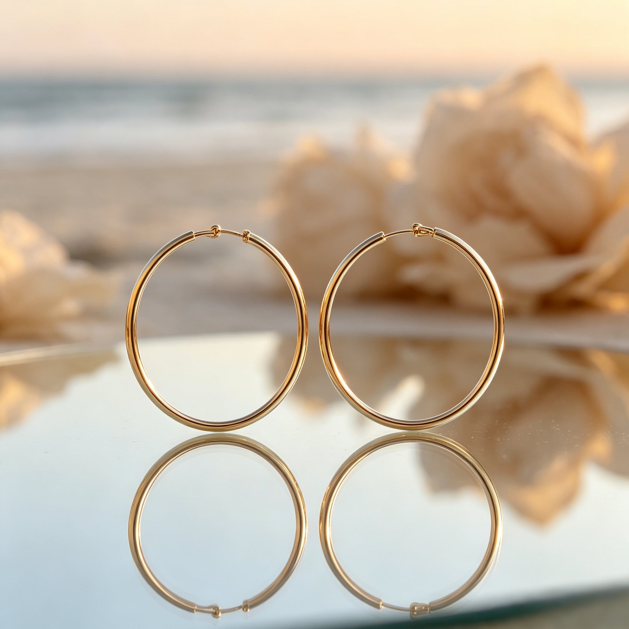Gold Plated Thin Large Hoop Earrings, 316L Hypoallergenic Stainless Steel Big Circle Huggie Earrings for Women Daily Fashion Jewelry
