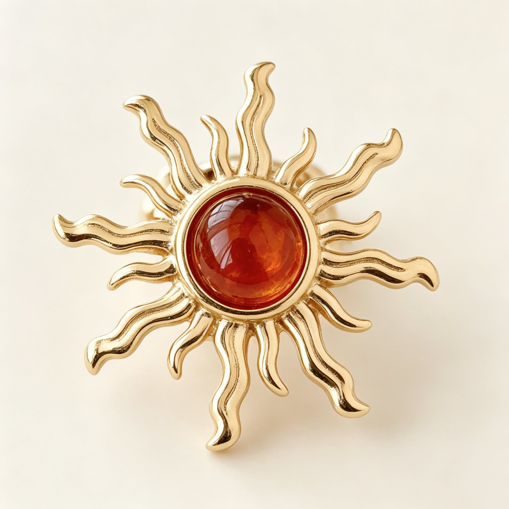 EYDT Retro Sun Shape Red Round Crystal Stud Earrings, 18K Gold Plated Waterproof Hypoallergenic Stainless Steel Sparkly Red Gem Starburst Jewelry Gift For Wedding Date Daily Outfit