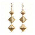 Gold Plated Triple Rhombus Striped Drop Earrings, Vintage Textured Long Dangle Statement Earrings, Elegant Retro Metal Earrings for Women Party Daily Outfit