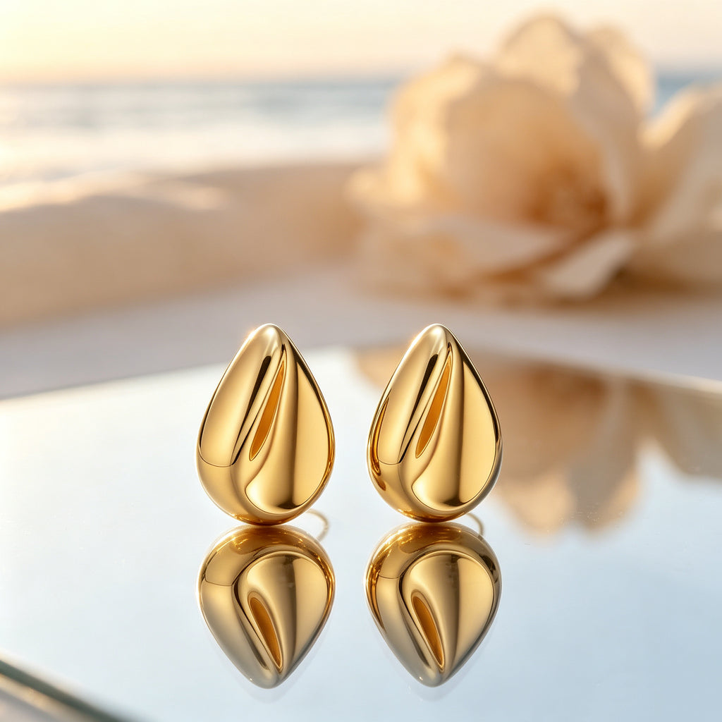 EYDT Irregular Hammered Teardrop Hoop Earrings 18K Gold Waterproof Stainless Steel Open Hollow Drop Hoops For Women Minimalist Jewelry