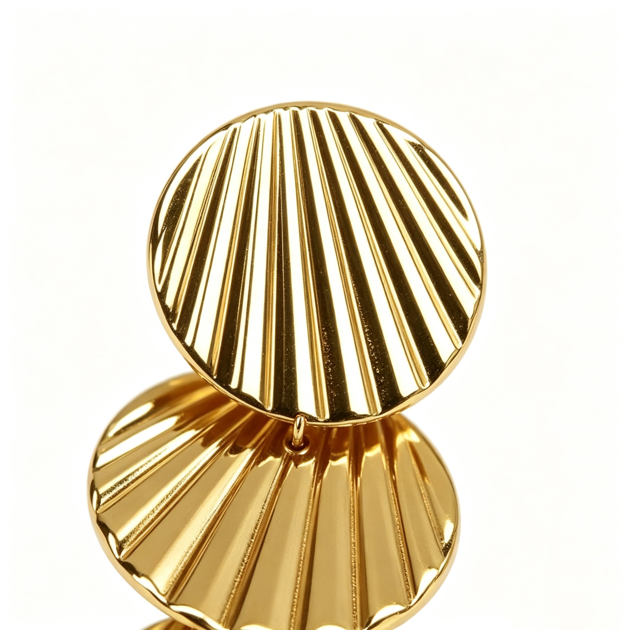 Gold Plated Four-Tier Striped Shell Long Drop Earrings, Vintage Fan Texture Sequins Dangle Statement Earrings, Elegant Metal Jewelry for Women Daily & Party
