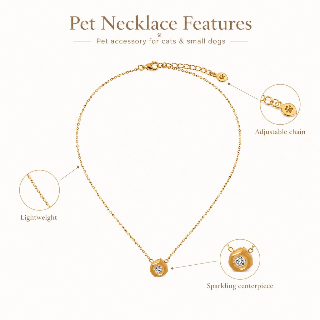 Luxury Gold Pet Necklace with Sparkling Crystal Pendant, Adjustable Lightweight Collar Jewelry for Cats Small Dogs, Elegant Pet Accessory Gift