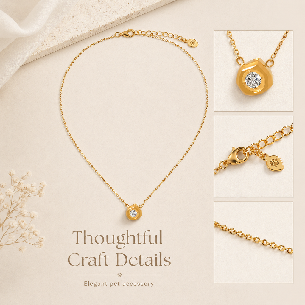 Luxury Gold Pet Necklace with Sparkling Crystal Pendant, Adjustable Lightweight Collar Jewelry for Cats Small Dogs, Elegant Pet Accessory Gift