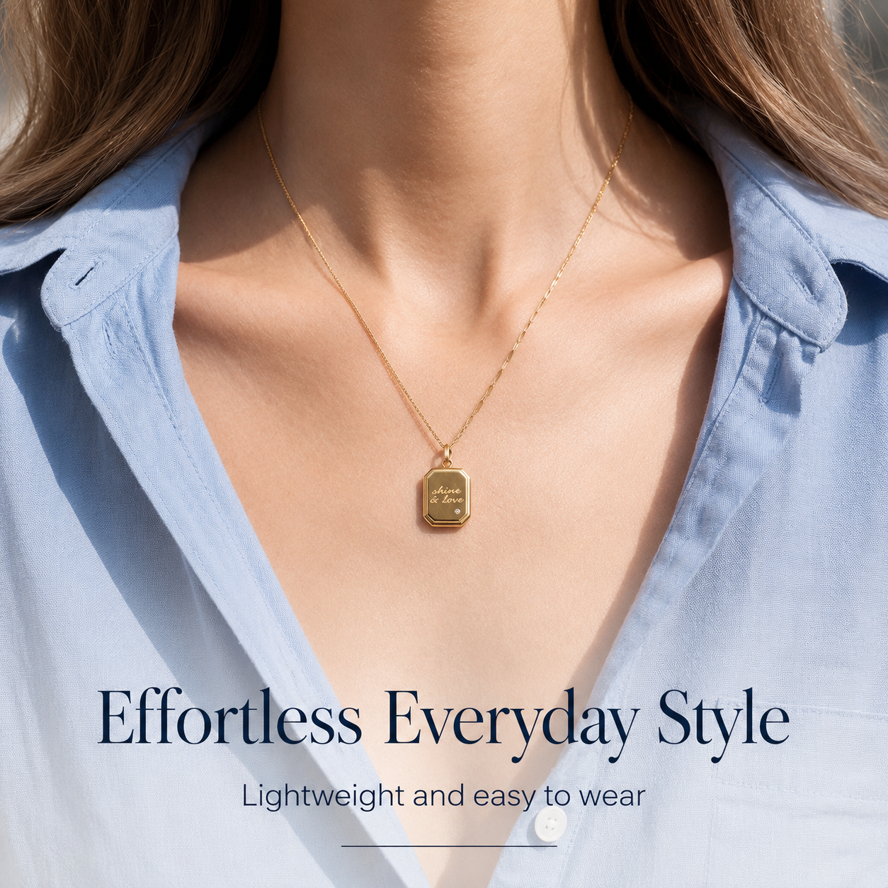 Dainty Gold Octagonal Tag Pendant Necklace, Engraved "Grace & Love" Square Dog Tag Necklace, Minimalist Layered Everyday Jewelry Gift for Women