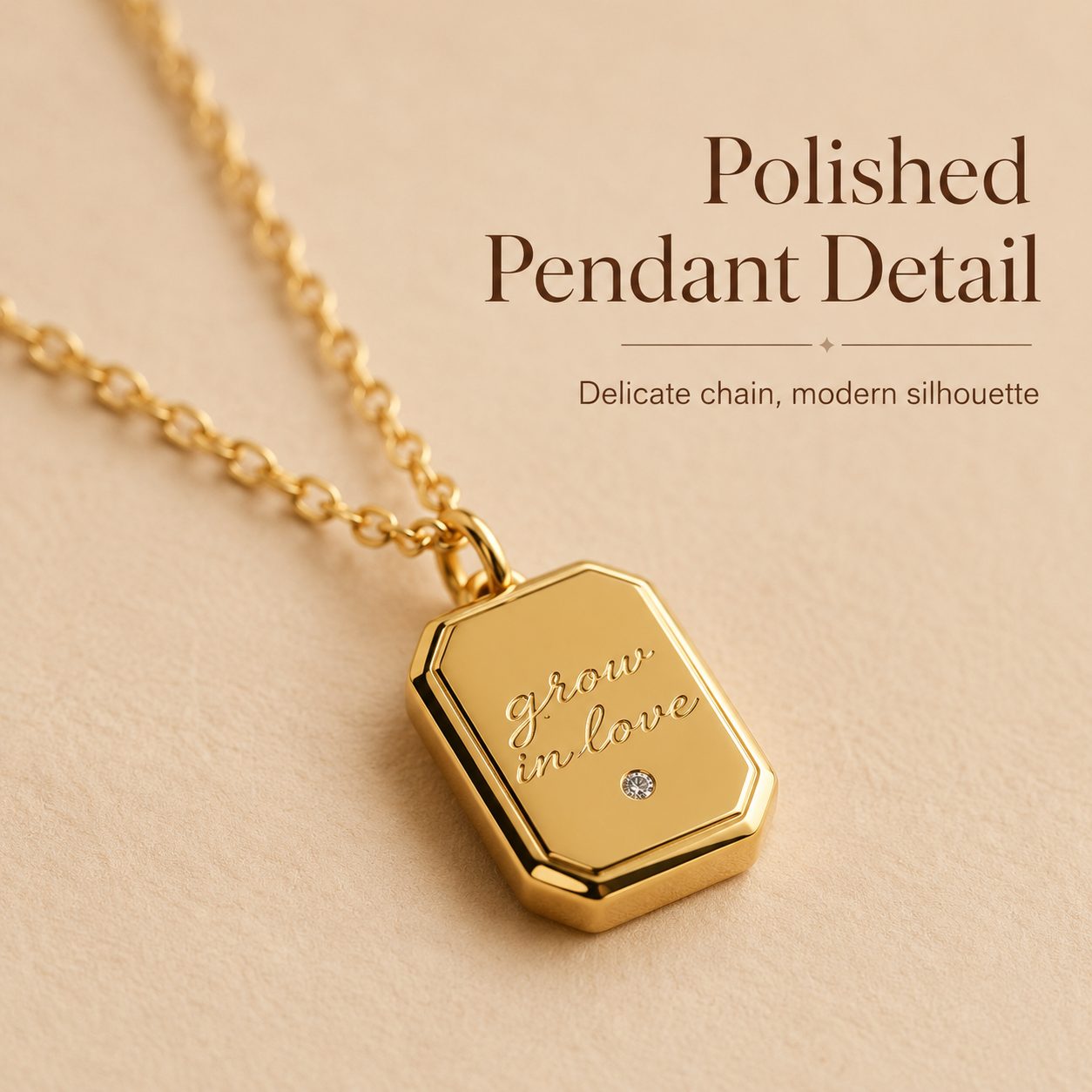 Dainty Gold Octagonal Tag Pendant Necklace, Engraved "Grace & Love" Square Dog Tag Necklace, Minimalist Layered Everyday Jewelry Gift for Women