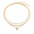 Gold Layered Herringbone Necklace for Women, 2-in-1 Double Chain Teardrop Pendant Necklace, Waterproof Hypoallergenic Stainless Steel Stackable Choker Jewelry