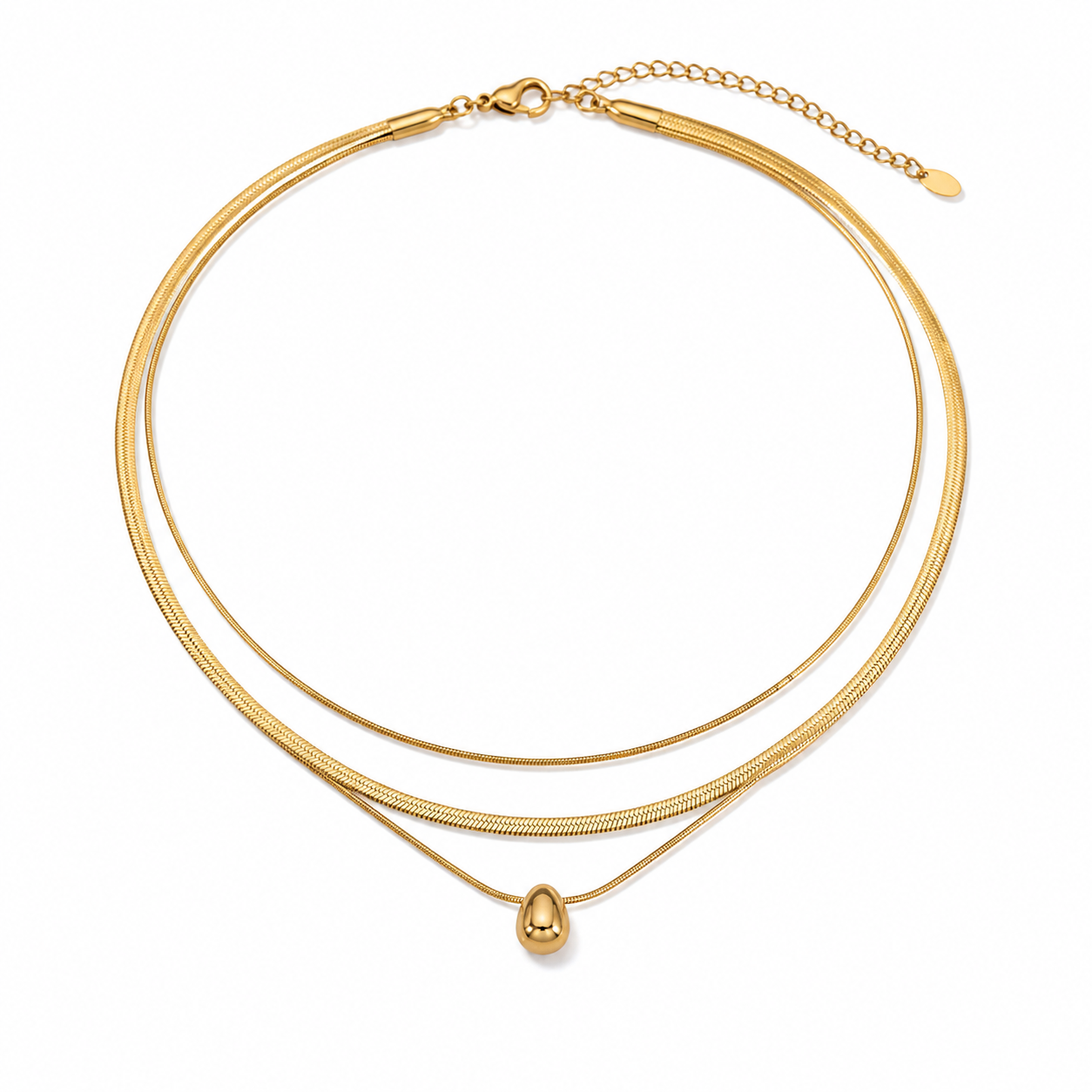 Gold Layered Herringbone Necklace for Women, 2-in-1 Double Chain Teardrop Pendant Necklace, Waterproof Hypoallergenic Stainless Steel Stackable Choker Jewelry