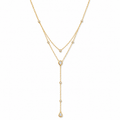 Gold Layered Y Necklace for Women, Dainty Teardrop Crystal Lariat Necklace, 925 Sterling Silver Adjustable Double Chain Drop Pendant Jewelry