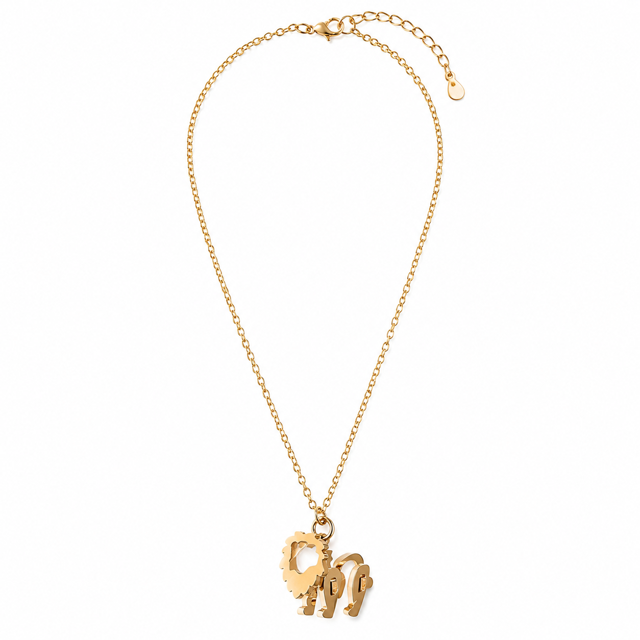 18K Gold Plated Tiny Lion Pendant Necklace, Titanium Steel Hypoallergenic Adjustable Chain Dainty Animal Charm Jewelry Gift for Women