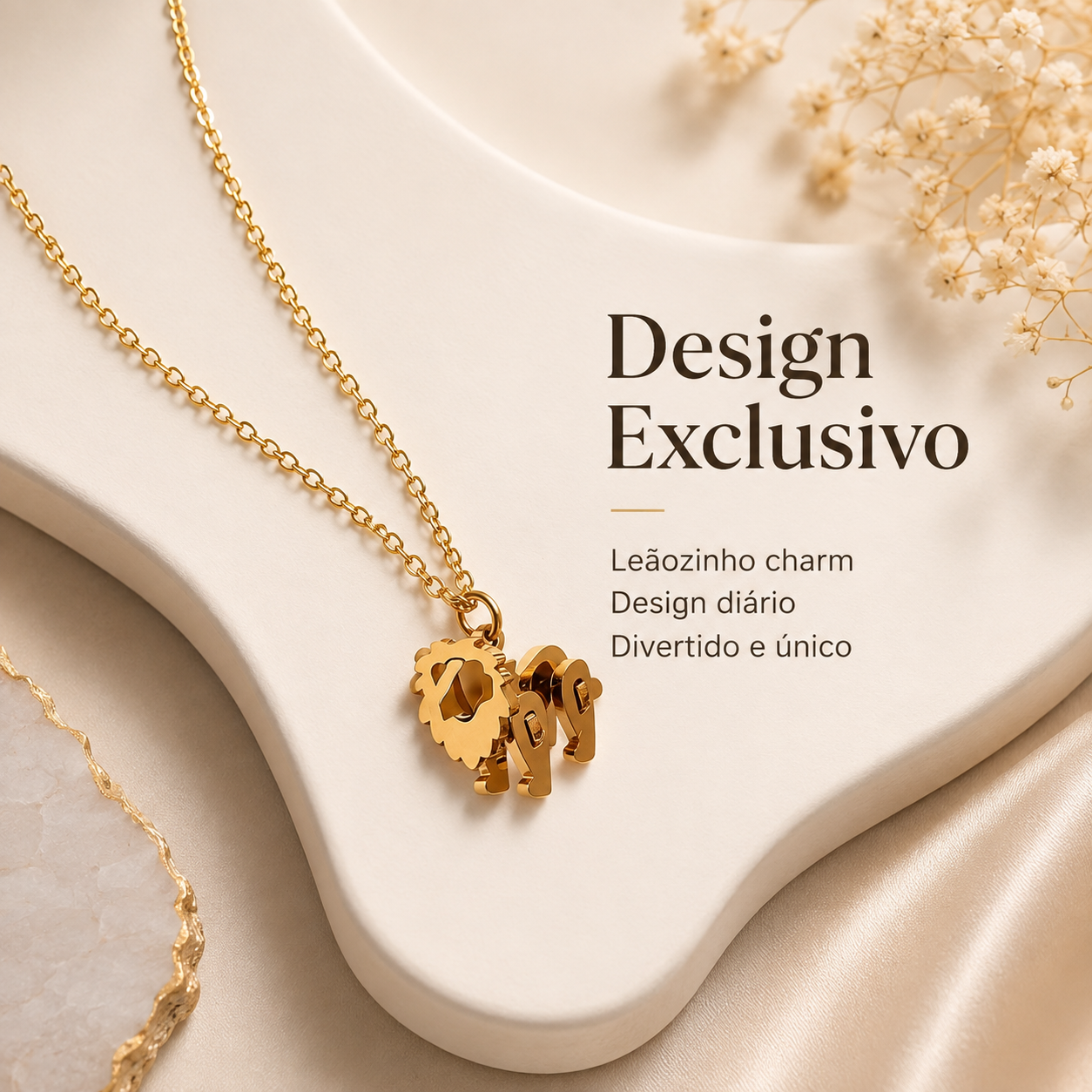 18K Gold Plated Tiny Lion Pendant Necklace, Titanium Steel Hypoallergenic Adjustable Chain Dainty Animal Charm Jewelry Gift for Women