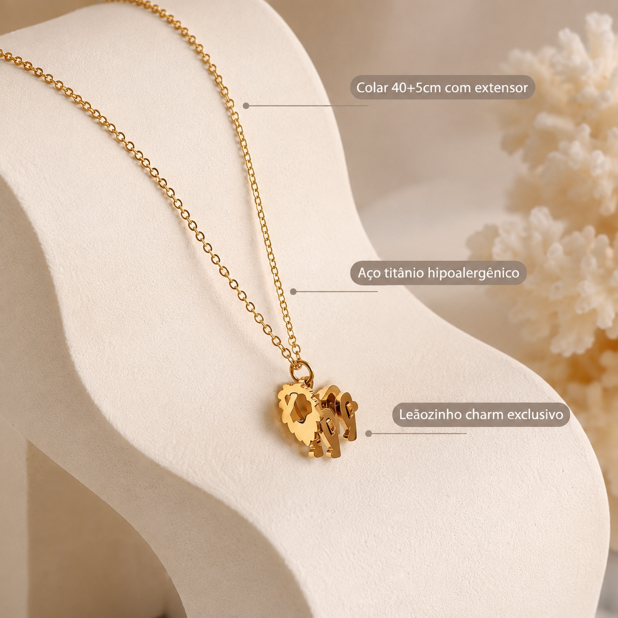 18K Gold Plated Tiny Lion Pendant Necklace, Titanium Steel Hypoallergenic Adjustable Chain Dainty Animal Charm Jewelry Gift for Women