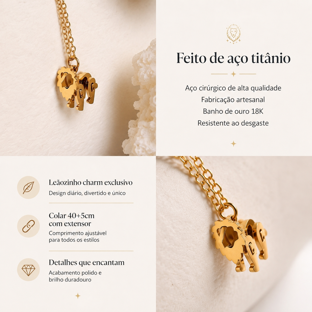 18K Gold Plated Tiny Lion Pendant Necklace, Titanium Steel Hypoallergenic Adjustable Chain Dainty Animal Charm Jewelry Gift for Women