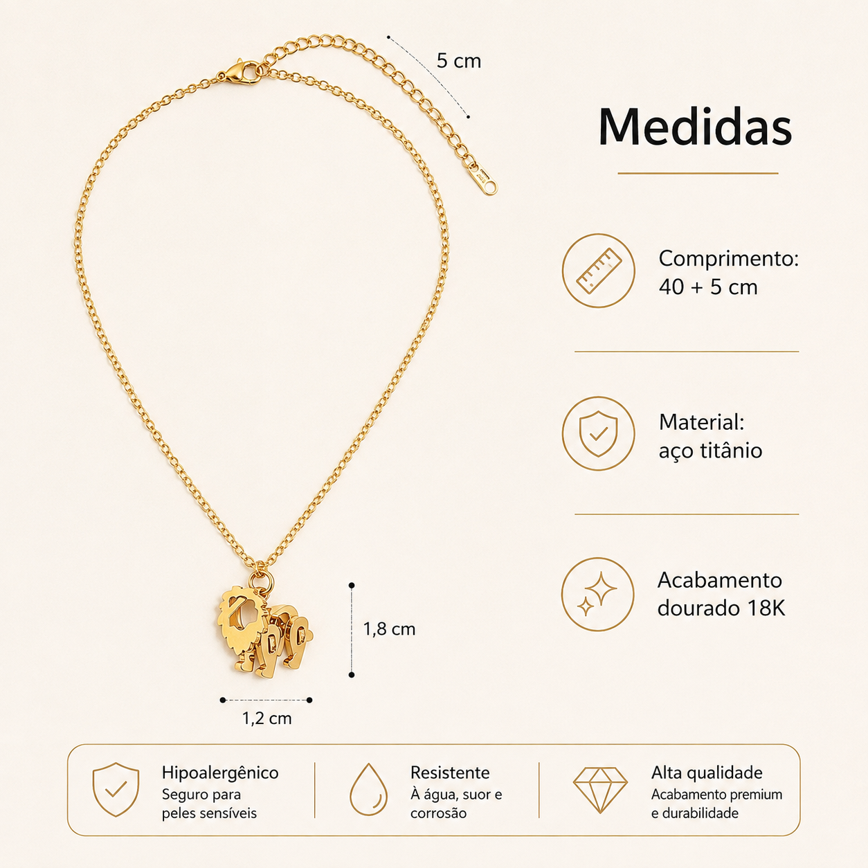 18K Gold Plated Tiny Lion Pendant Necklace, Titanium Steel Hypoallergenic Adjustable Chain Dainty Animal Charm Jewelry Gift for Women