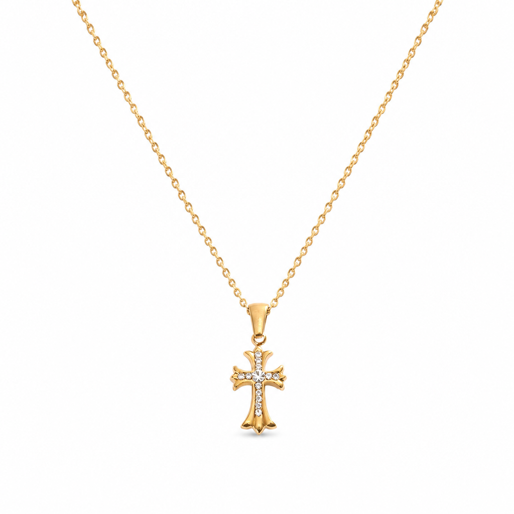 18K Gold Plated Crystal Cross Pendant Necklace for Women, Dainty Stainless Steel Rhinestone Cross Necklace, Hypoallergenic Adjustable Chain Faith Jewelry Gift