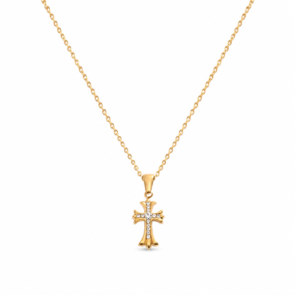 18K Gold Plated Crystal Cross Pendant Necklace for Women, Dainty Stainless Steel Rhinestone Cross Necklace, Hypoallergenic Adjustable Chain Faith Jewelry Gift