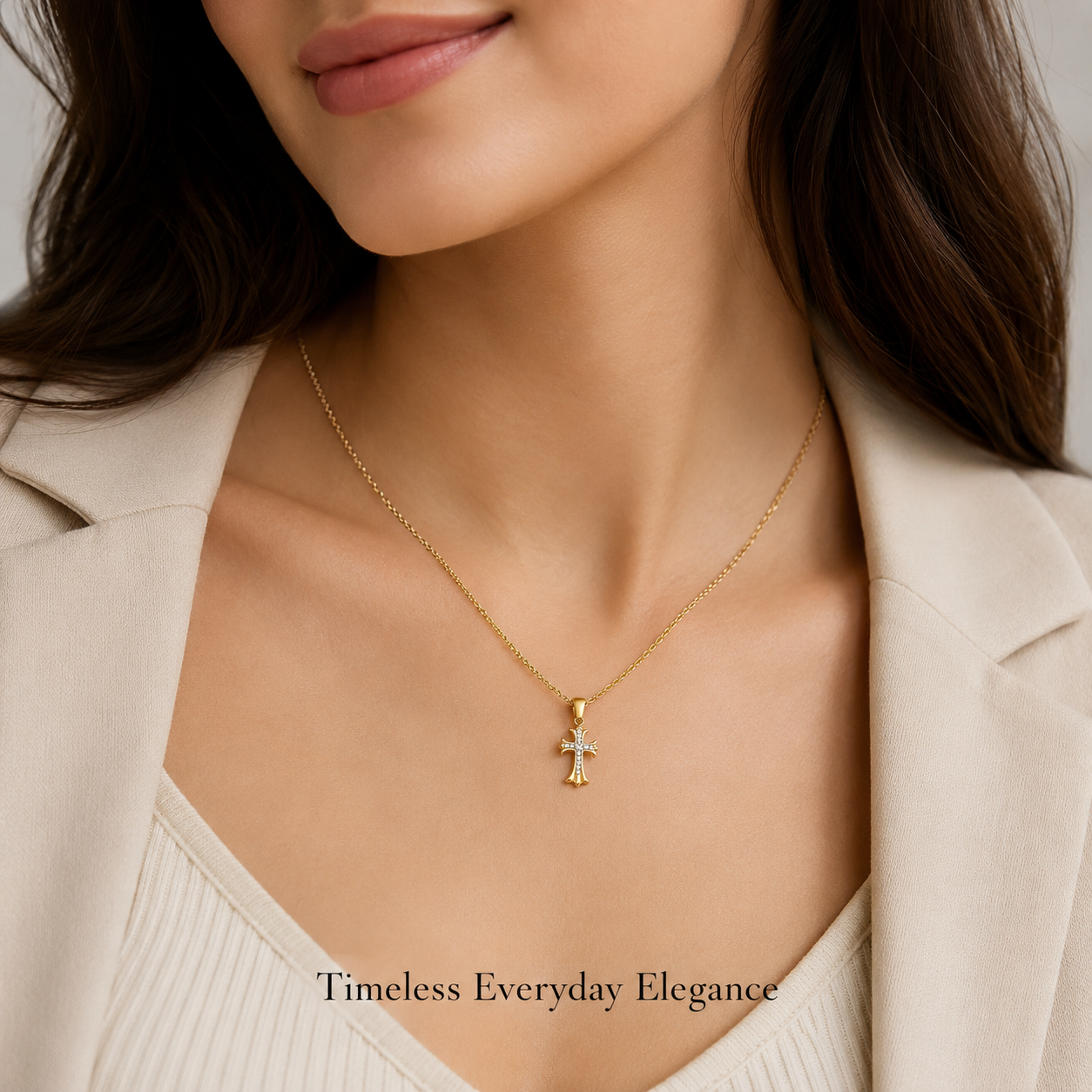18K Gold Plated Crystal Cross Pendant Necklace for Women, Dainty Stainless Steel Rhinestone Cross Necklace, Hypoallergenic Adjustable Chain Faith Jewelry Gift