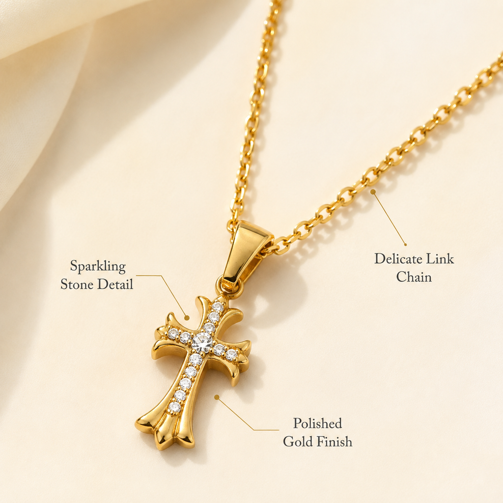 18K Gold Plated Crystal Cross Pendant Necklace for Women, Dainty Stainless Steel Rhinestone Cross Necklace, Hypoallergenic Adjustable Chain Faith Jewelry Gift