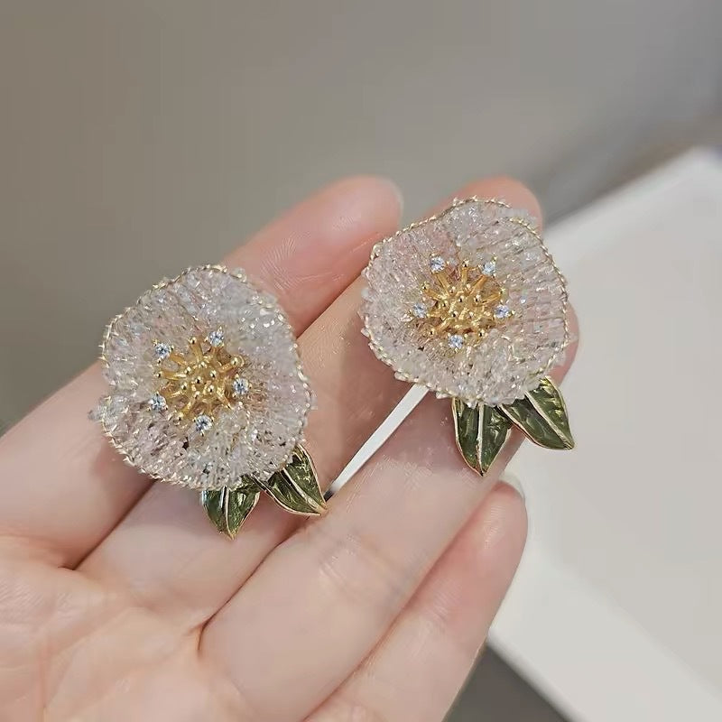 Huaqiao Jewelry Camellia Light‑luxury Earrings, High‑grade Silver‑needle Ear Ornaments, Unique‑design Accessories for Women