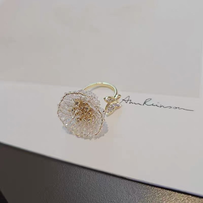 Huajiao Jewelry Elegant Fairy‑style Camellia Flower Adjustable Open Ring, Gentle Temperament Exquisite Women's Ornament